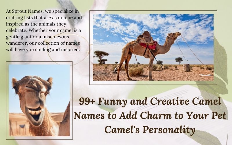 A camel with a playful smile, showcasing its unique name and personality.